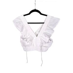 Jopra White Drama Collar Ruffle Poplin Top Women's Size Large